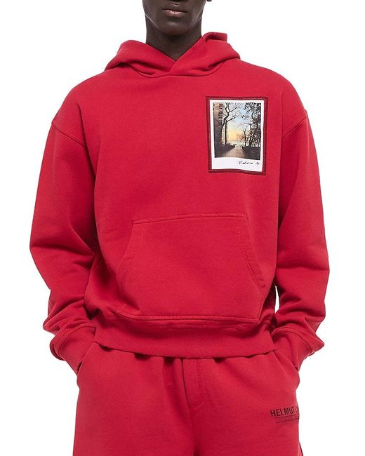 Helmut Lang Red Postcard Cotton Hoodie for men