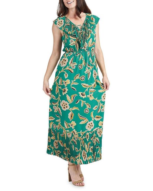 DR2 by Daniel Rainn Floral Pleated Maxi Dress in Green | Lyst