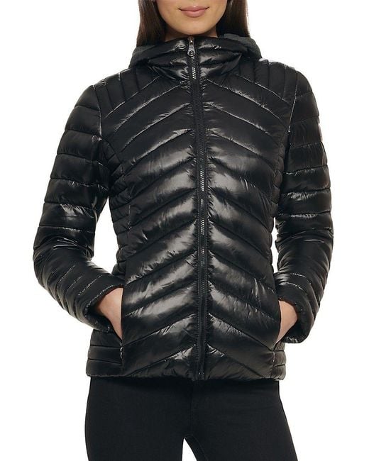 Guess Hooded Puffer Jacket in Black Lyst