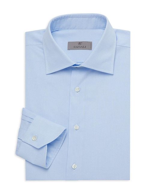 Canali Blue Modern Fit Solid Dress Shirt for men