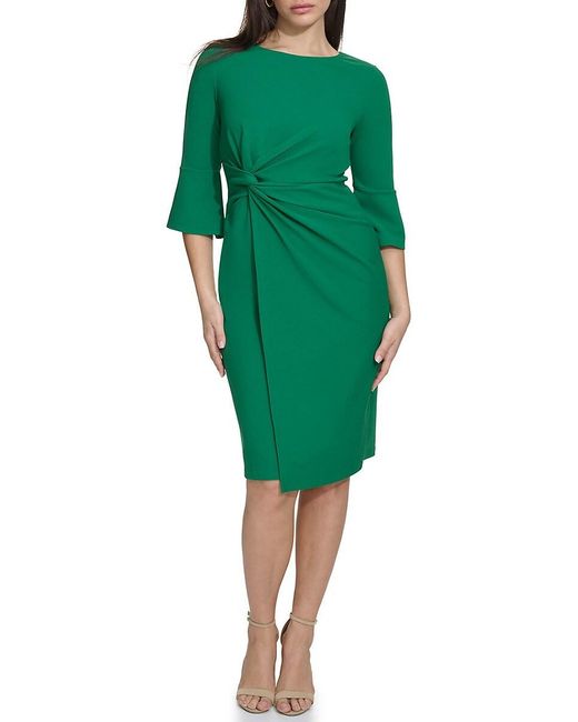 Kensie Green Knot Front Sheath Midi Dress