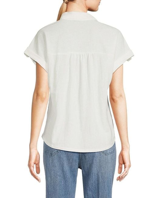 Bobeau White Short Sleeve Tab Cuff Shirt