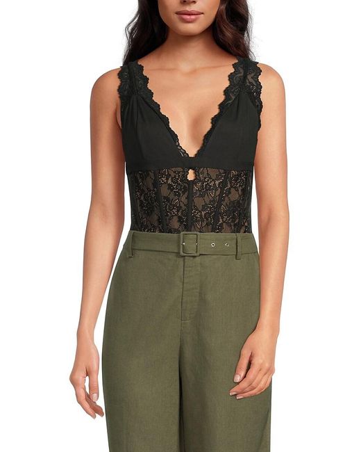 Cami NYC Green Carlotta Lace & Boning Bodysuit