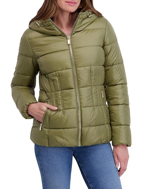 Kensie Green Quilted Hood Puffer Jacket