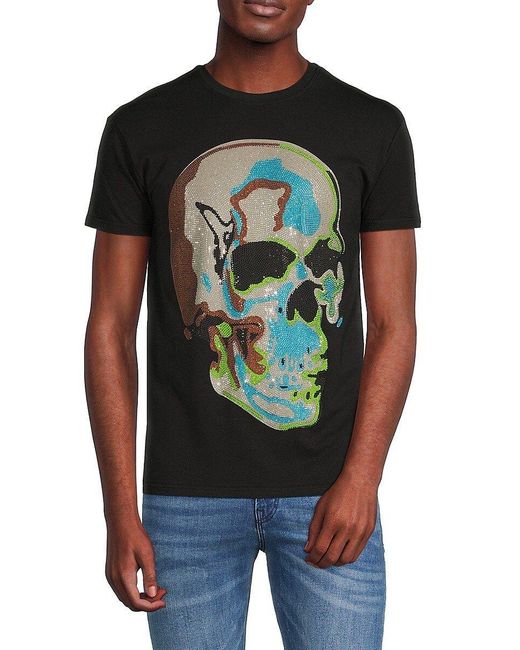 Xray Jeans Black X Ray Embellished Skull Graphic Tee for men