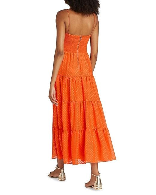 Alice + Olivia Orange Clea O-Ring Tiered Midi Dress