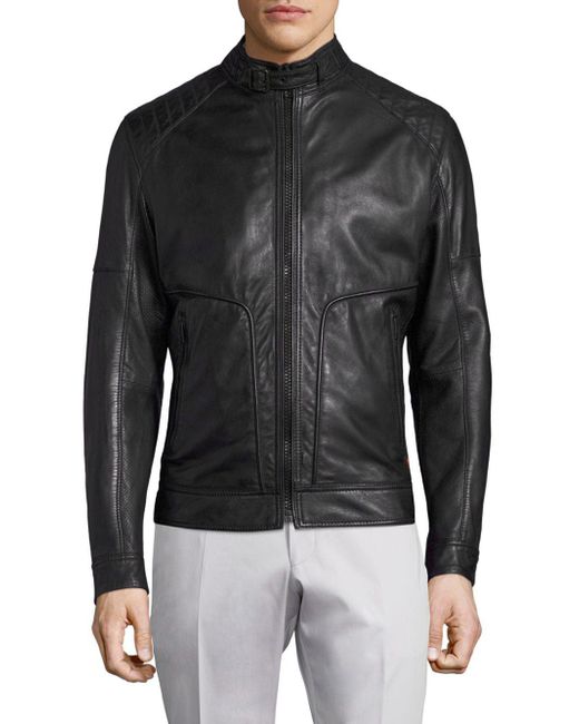 Strellson Black Shield Perforated Leather Jacket for men