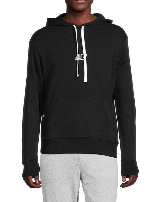 New Balance Logo Fleece Hoodie in Black for Men | Lyst