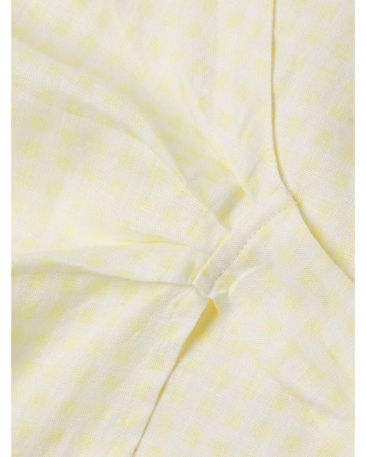 Saks Fifth Avenue Yellow Gingham 100% Linen Wrap Minidress