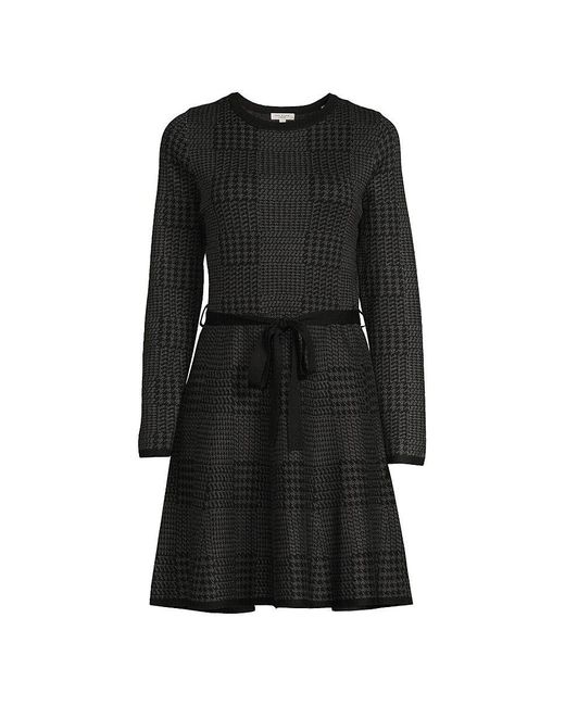 Max Studio Belted Fit & Flare Plaid Mini Dress in Black | Lyst