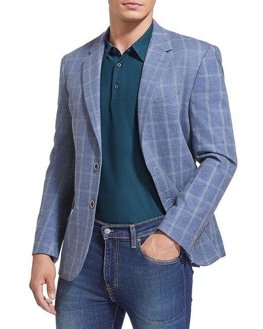 Duchamp Blue Windowpane Check Slim Fit Sportcoat for men