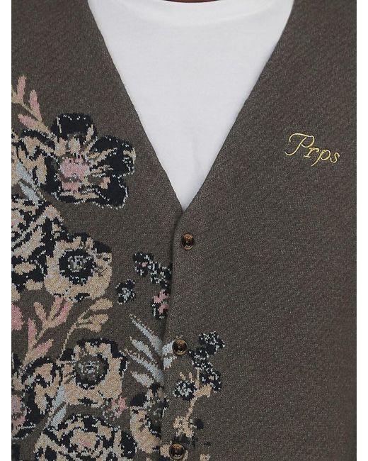PRPS Gray Floral Jacquard Cardigan for men