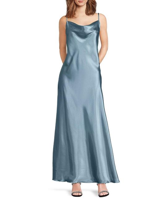 Bebe Blue Satin Cowl-Neck Maxi Dress