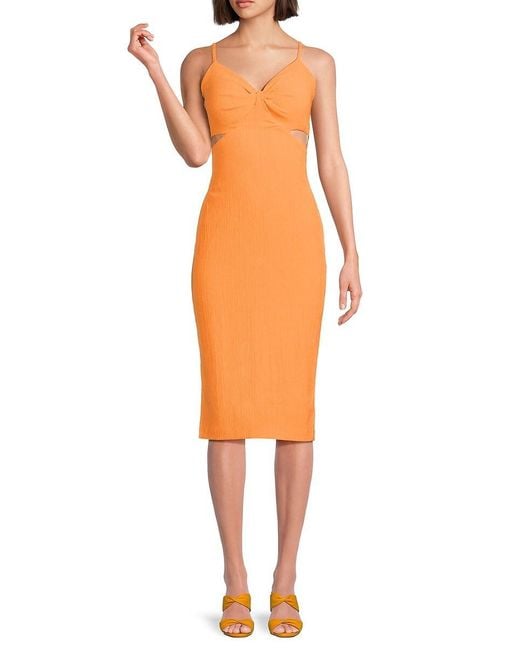 Guess Orange Cutout Midi Sheath Dress