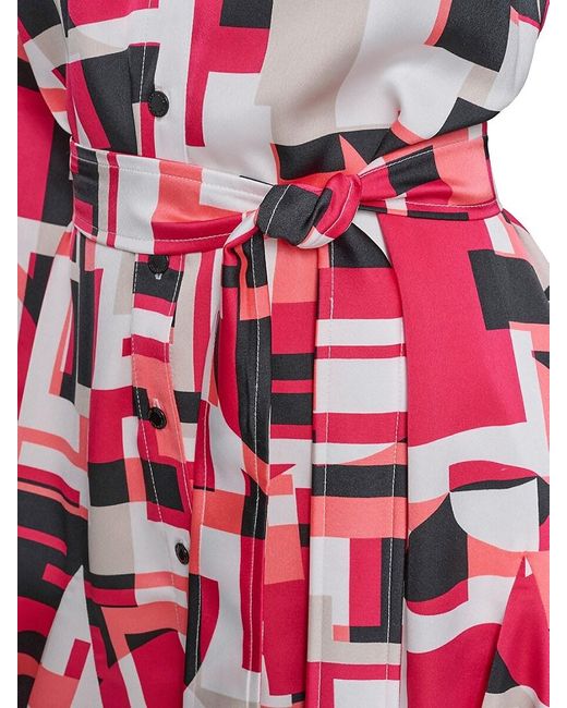 Karl Lagerfeld Red Printed Long-Sleeve Tie-Waist Minidress