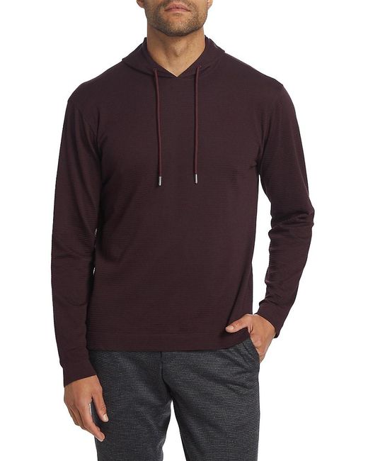 Saks Fifth Avenue Purple Textured Stripe Drawstring Hoodie for men
