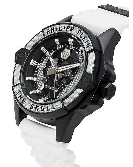 Philipp Plein Gray The $kull Carbon Fiber 44mm Ip Black Stainless Steel & Silicone Watch for men
