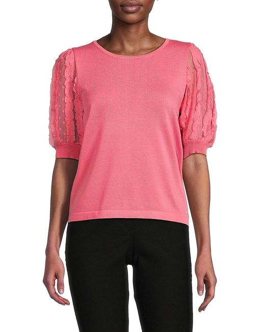 Nanette Lepore Pink Lace Puff Sleeve Sweater