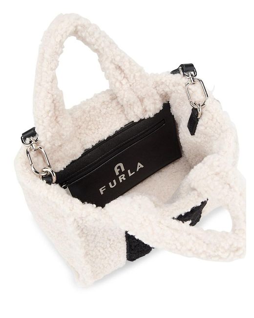 Furla White Faux Fur Top Handle Bag
