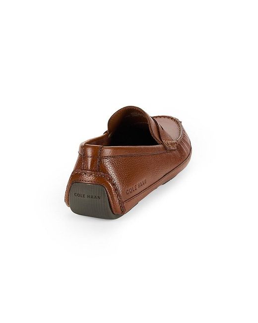 Cole Haan Brown Wyatt Leather Penny Driving Loafers for men