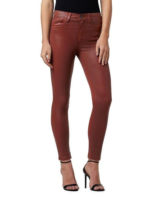 Joe's Jeans Red The Charlie High-Rise Stretch Coated Skinny Ankle Jeans