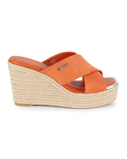 DKNY Orange Maryn Espadrille Wedge Platform Sandals