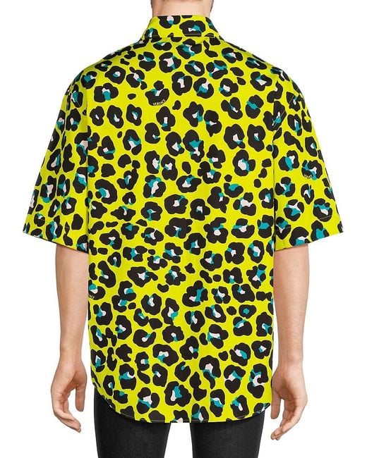 Versace Yellow College Fit Animal Print Poplin Shirt for men