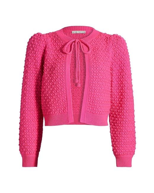 Alice + Olivia Red Kitty Popcorn Cardigan