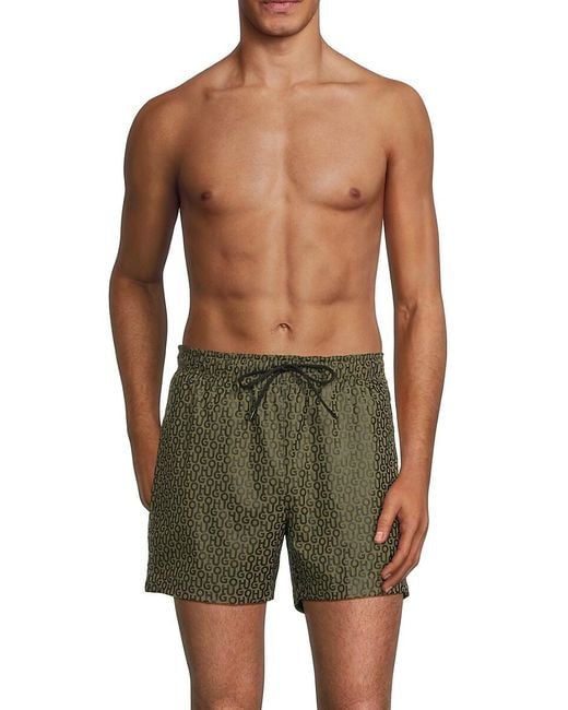 HUGO Green Ayo Monogram Drawstring Swim Shorts for men