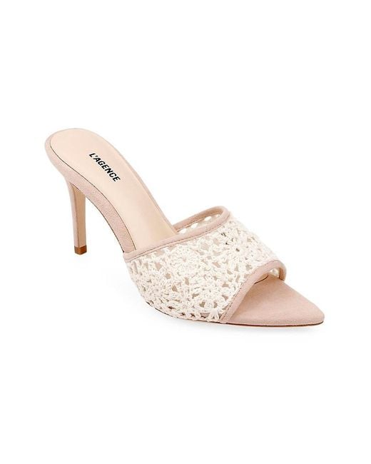 L'Agence Pink Armande 85mm Suede Crochet Mules
