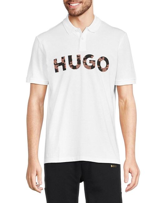 HUGO White Dupolac Logo Graphic Polo for men