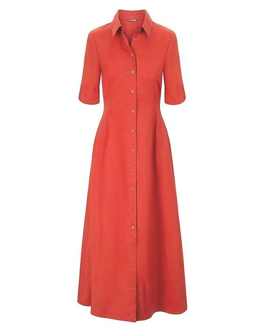Staud Red Joan Stretch-Cotton Maxi Shirtdress