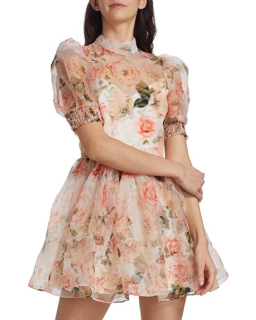 Alice + Olivia Multicolor Vernita Floral Silk Mini Fit & Flare Dress