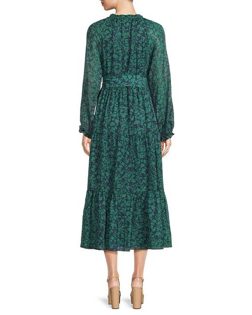 Saks Fifth Avenue Black Floral Belted Midaxi Dress