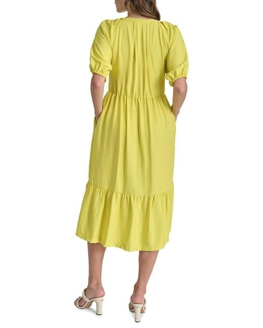 DKNY Yellow Puff-Sleeve Zip-Front Woven Dress
