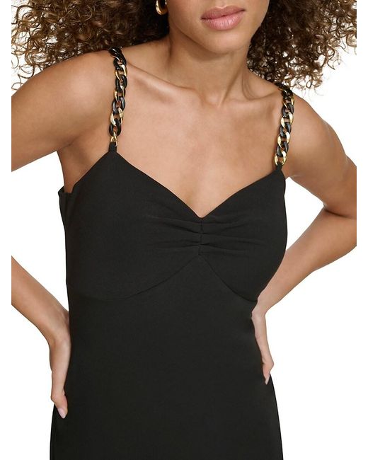 Sienna Black Chain Strap A-Line Midi-Dress