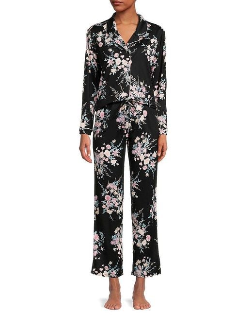 Flora Nikrooz Black Lindsey 2-piece Floral Pajama Set