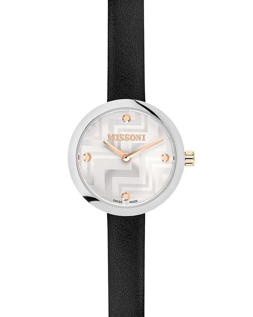 Missoni White Petite 25mm Stainless Steel & Leather Strap Watch