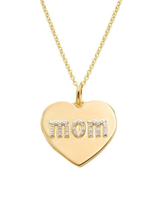 Saks Fifth Avenue Metallic 14k Goldplated Sterling Silver & 0.10 Tcw Diamond Mom Heart Pendant Necklace