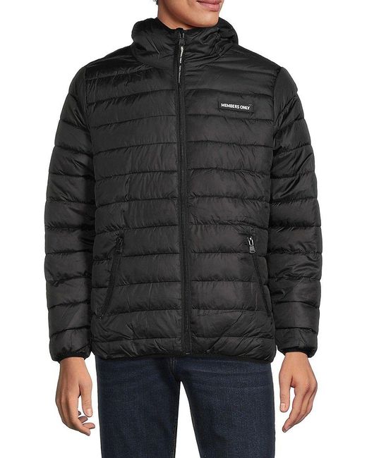 Members Only Logo Hooded Packable Puffer Jacket in Black for Men | Lyst