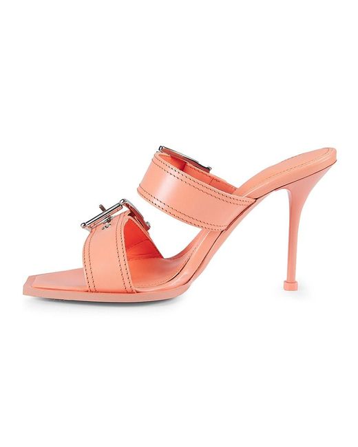 Alexander McQueen Pink 100Mm Buckled Leather Sandal Mules