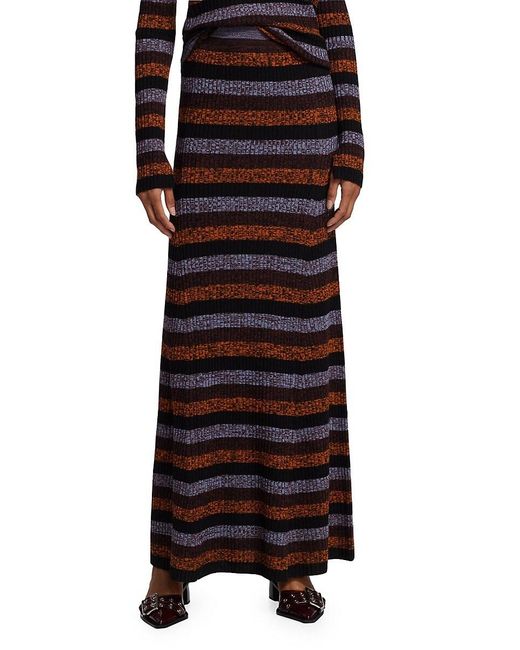 Ganni Black Striped Merino Wool Maxi Skirt