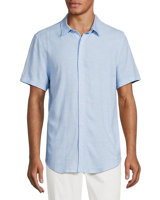 Onia Blue Linen Blend Short Sleeve Shirt for men