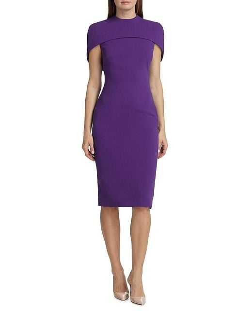 Badgley Mischka Purple Stretch Crepe Cape Sheath Dress