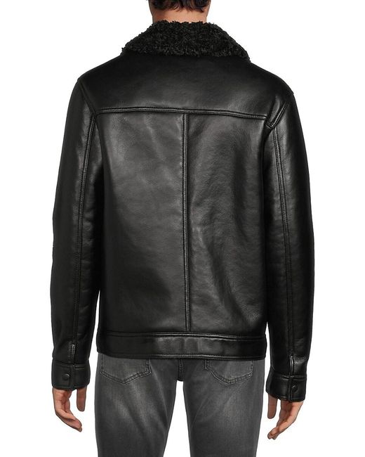 The Kooples Black Faux Fur Lined Faux Leather Jacket for men