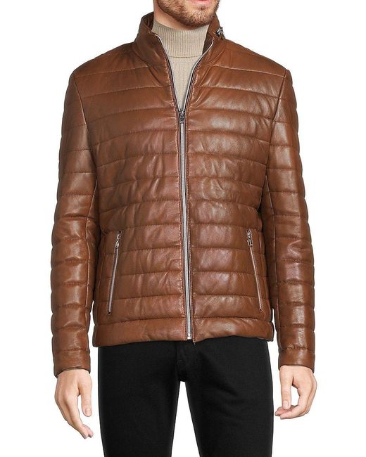Ron Tomson Quilted Leather Jacket in Brown for Men | Lyst