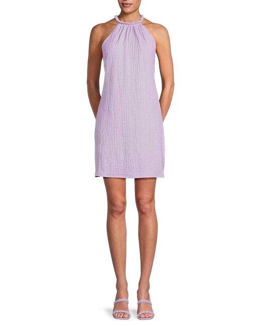 Adrienne Landau Purple Crinkle Mini Sheath Dress