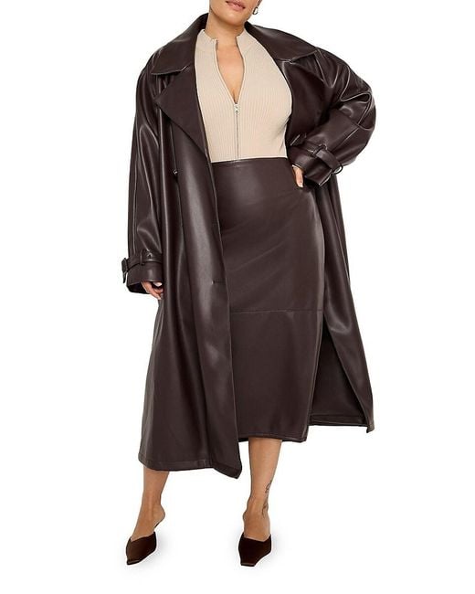 GOOD AMERICAN Brown Better Than Leather Midi-Skirt