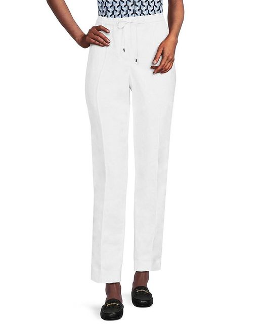 Calvin Klein White Drawstring Linen Blend Pants
