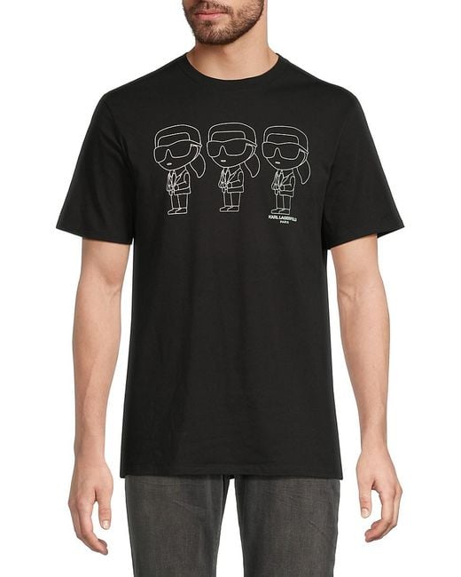 Karl Lagerfeld Black Three Karl Character Cotton T-shirt for men